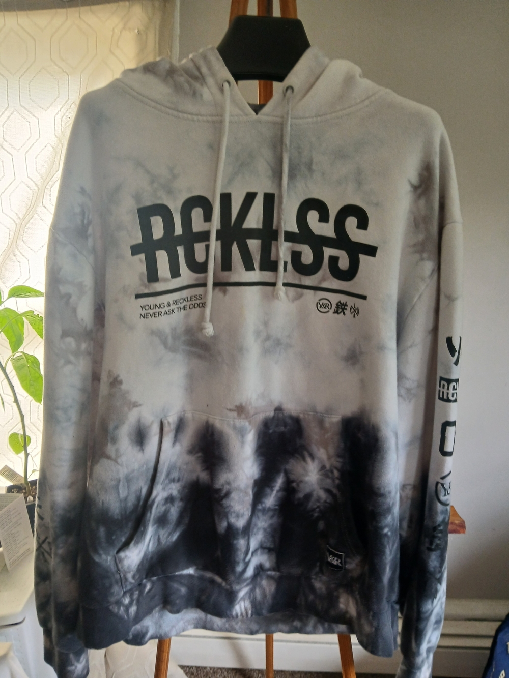 Young & Reckless Grey and Black Tie-Dye Hoodie XL